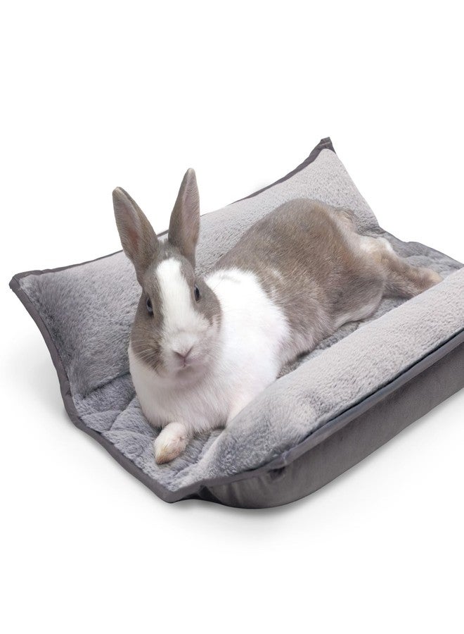 Paw Inspired Snuggle Bunny Bolster Bed for Rabbits, Cats, Dogs and Other Small Pets | Reversible Ultra-Soft Fleece Flop Bedding with Padded Sides (Gray/Faux Fur) - Image 1